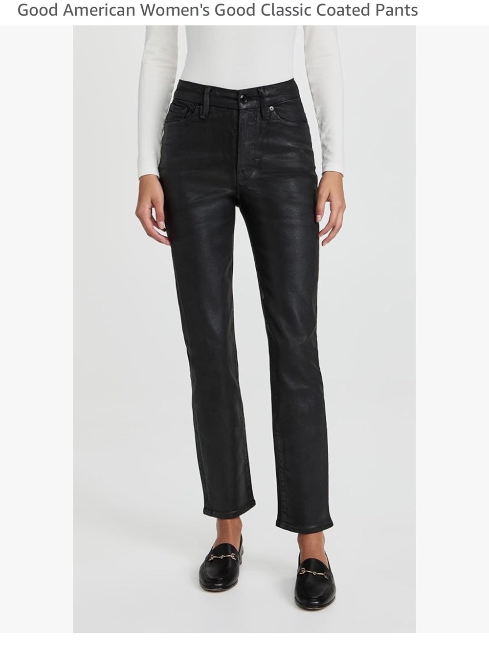 Good American Black Coated Straight-Leg Jeans
